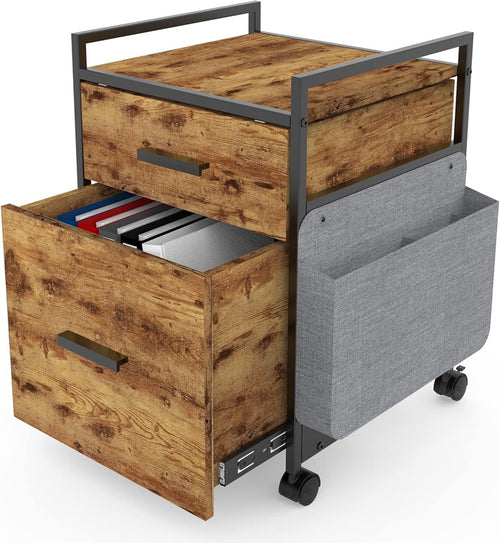 2 Drawer Mobile Filing Cabinet with Printer Shelf Under Desk Rustic Brown