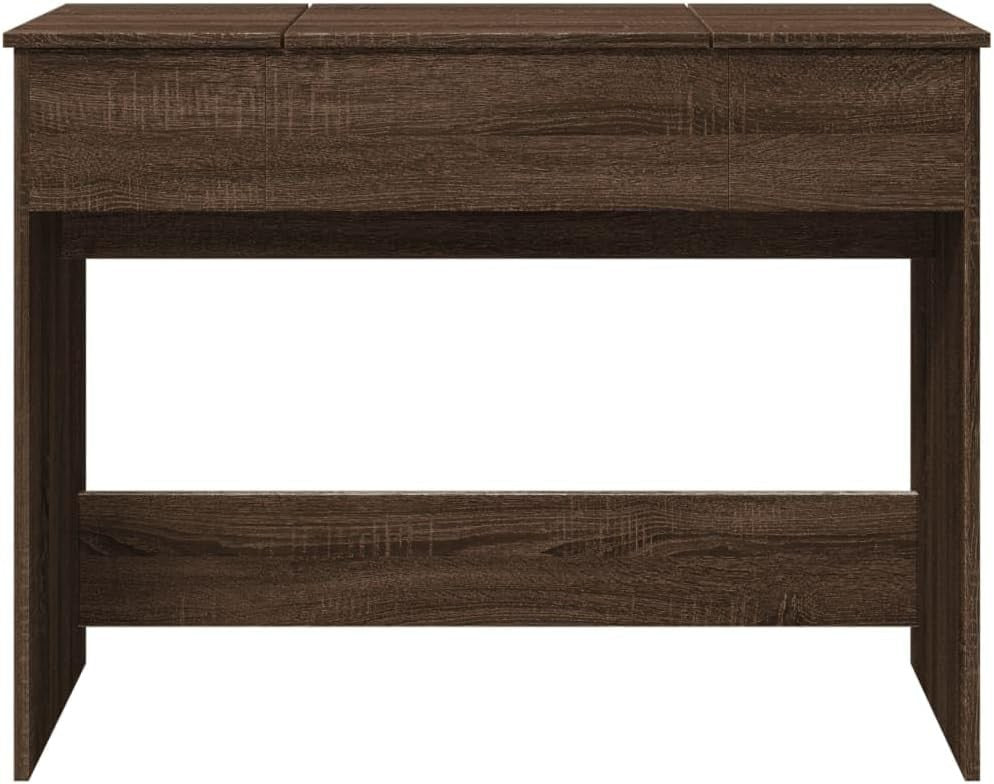 Brown Oak Dressing Table Vanity Desk with Mirror Makeup Storage Engineered Wood