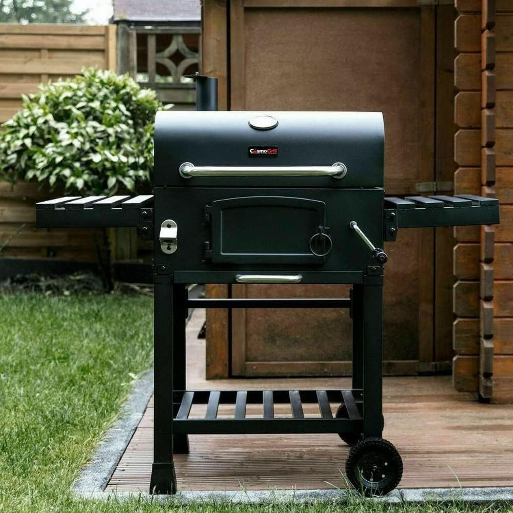 XL Smoker BBQ Grill Outdoor | Adjustable Charcoal Pan | 2 Folding Tables