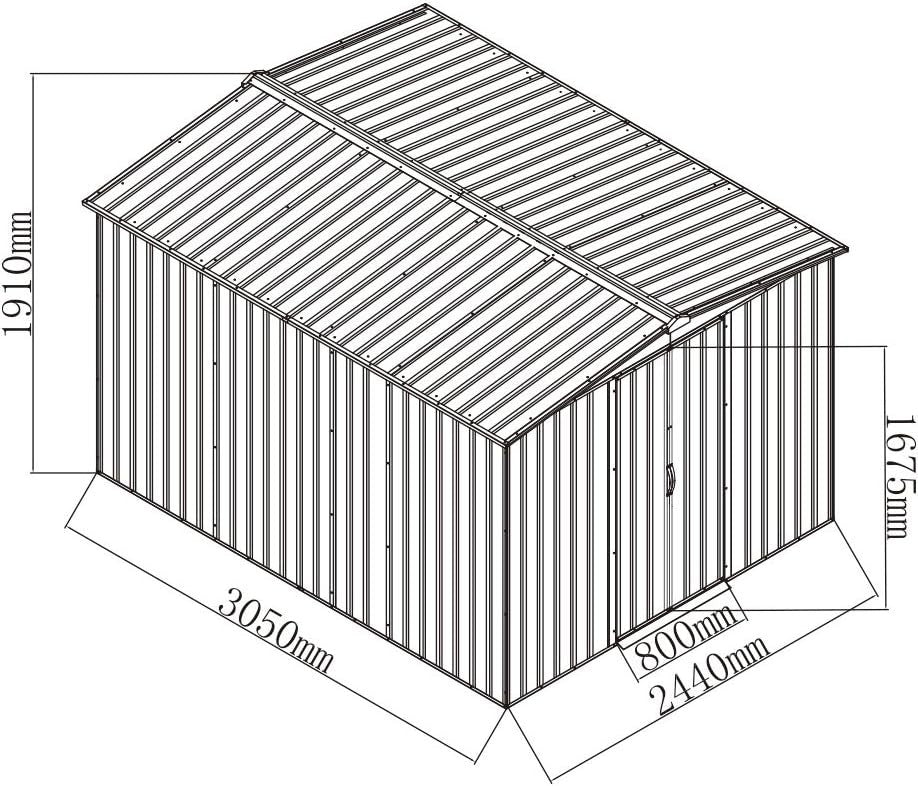 8x10ft Heavy Duty Metal Garden Shed Waterproof Outdoor Storage Lockable House
