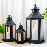 3-Pack Black Vintage Metal Candle Lanterns