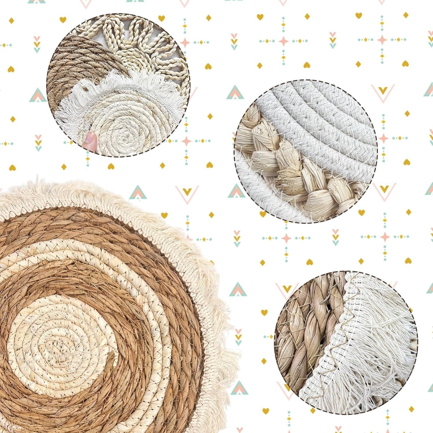 Boho Wall Baskets Set of 7 – Handmade Rattan Woven Decor