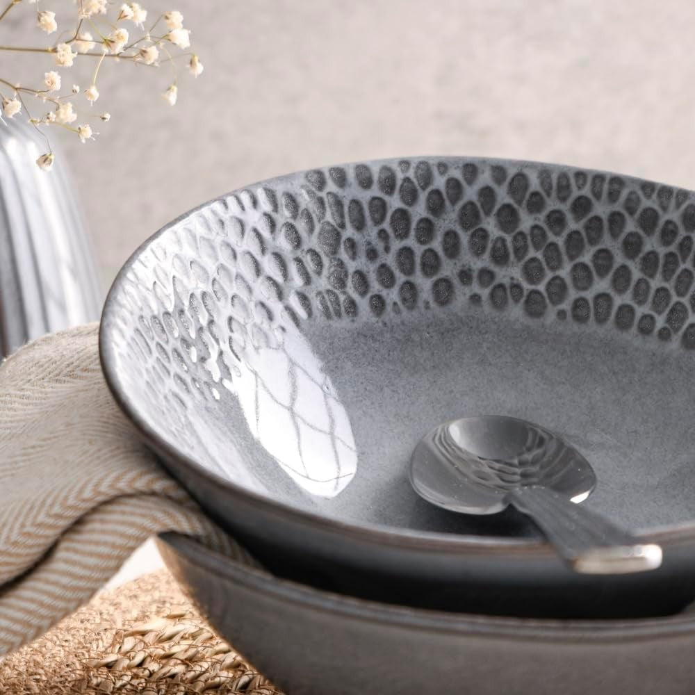 16pc Stoneware Dinner Set Charcoal Grey Teardrop Scandinavian Plates Bowls