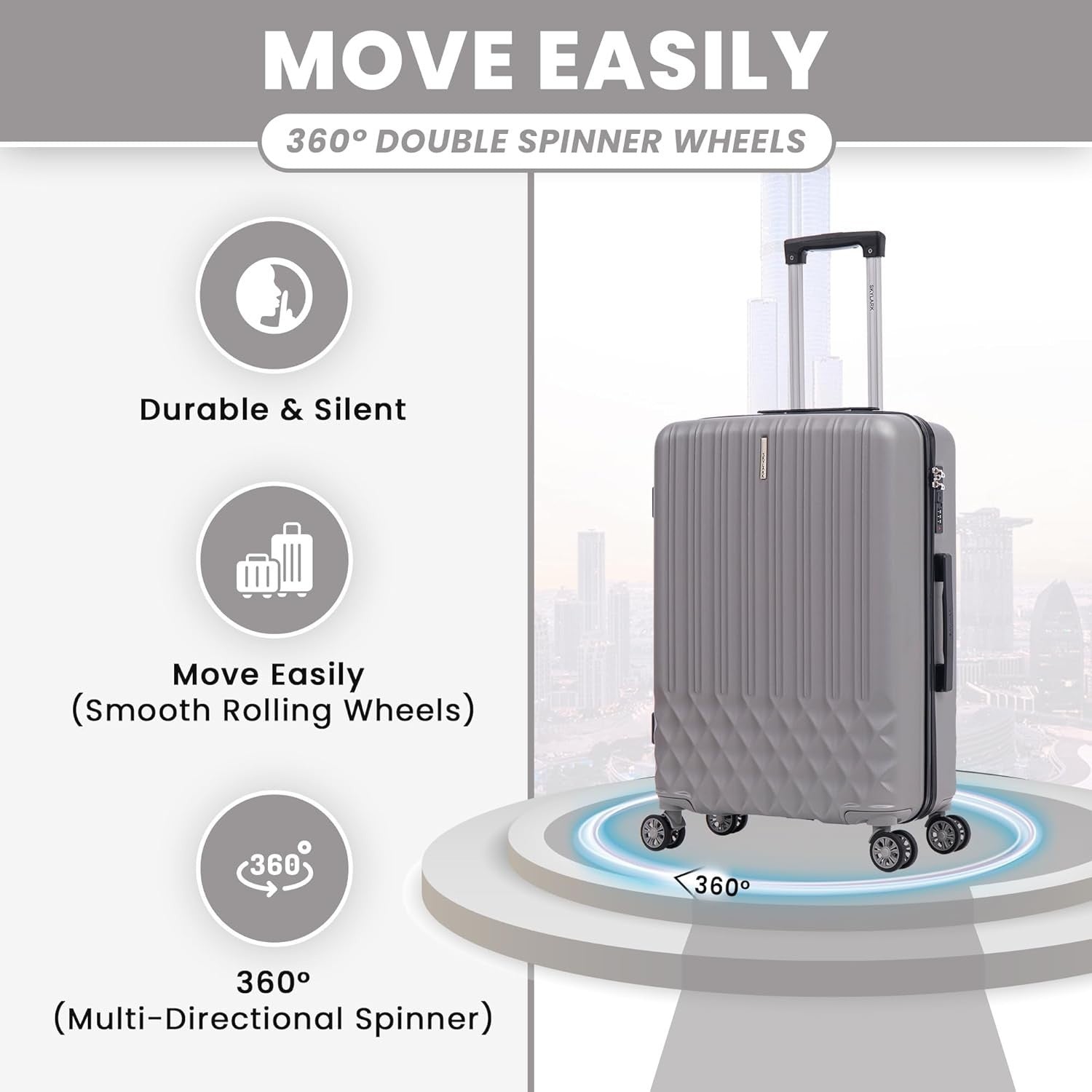 24 Inch Medium Hard Shell Suitcase ABS Lightweight 4 Spinner Wheels 66L