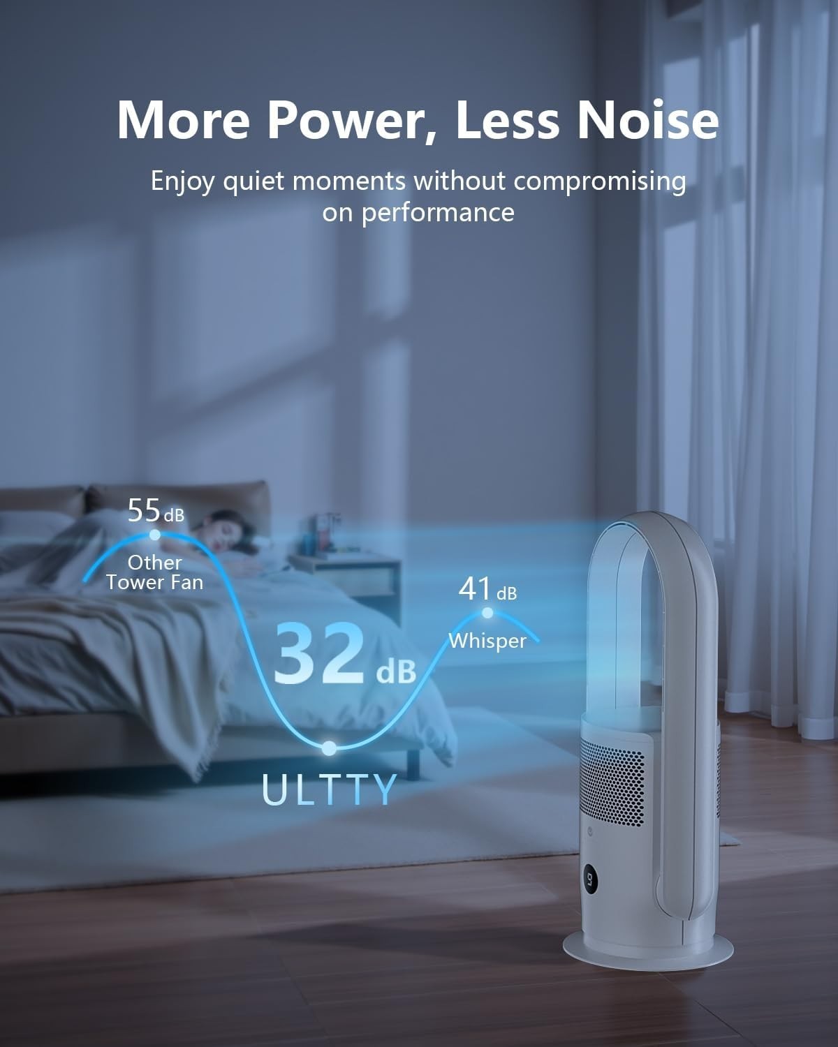 Bladeless Tower Fan w/ HEPA Air Purifier – 9-Speed Quiet Cooling Fan White Timer