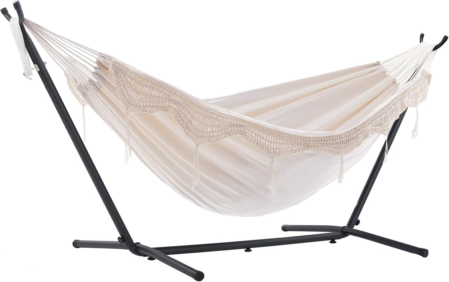 Double Cotton Hammock with Stand – 280cm Adjustable Frame, 2 Person Garden Bed