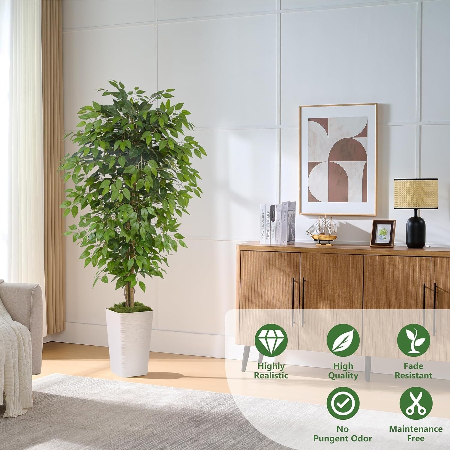 180cm Artificial Ficus Tree in Pot Lush Green Tall Lifelike Indoor Decoration