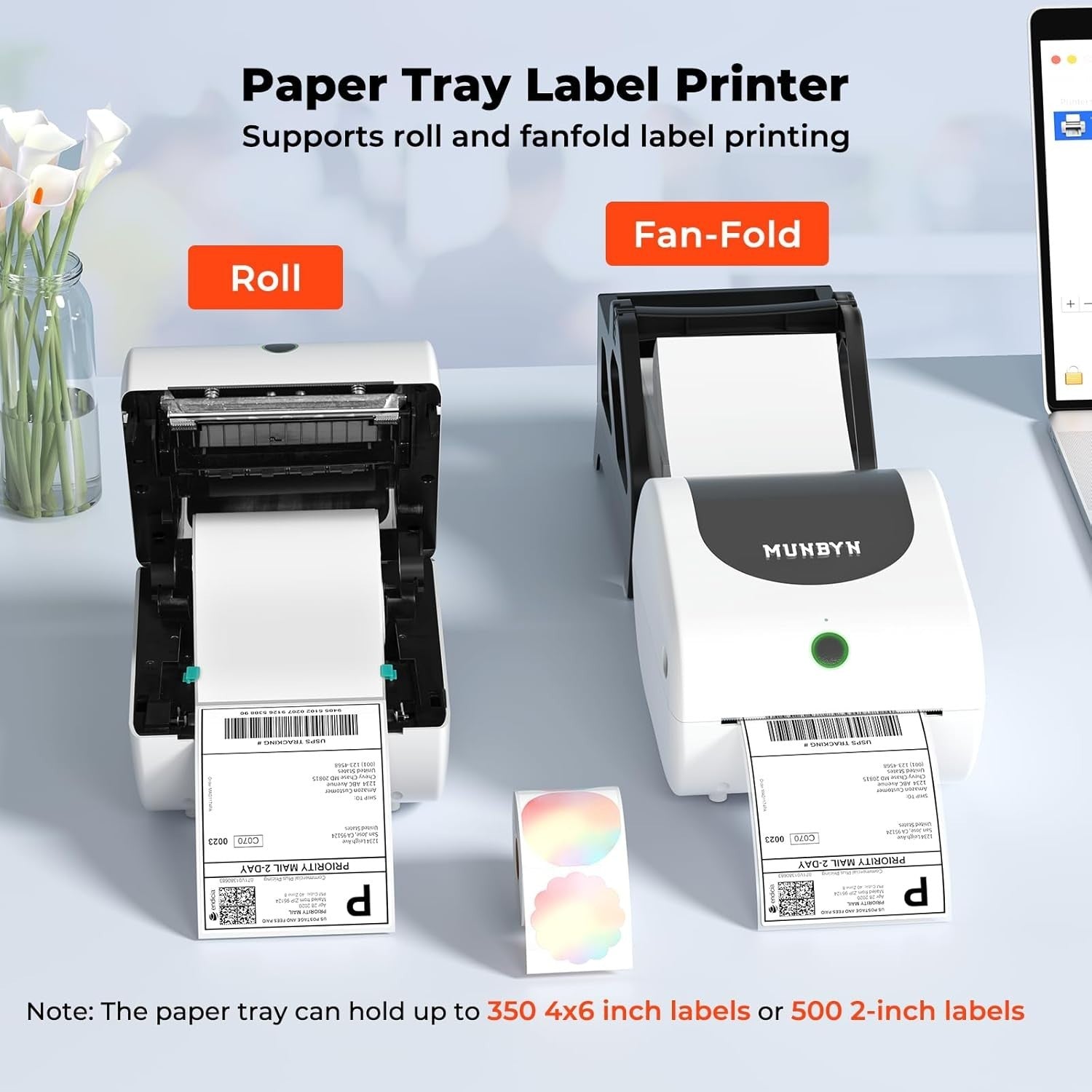 White 4x6 Bluetooth Thermal Label Printer USB Shipping for Small Business