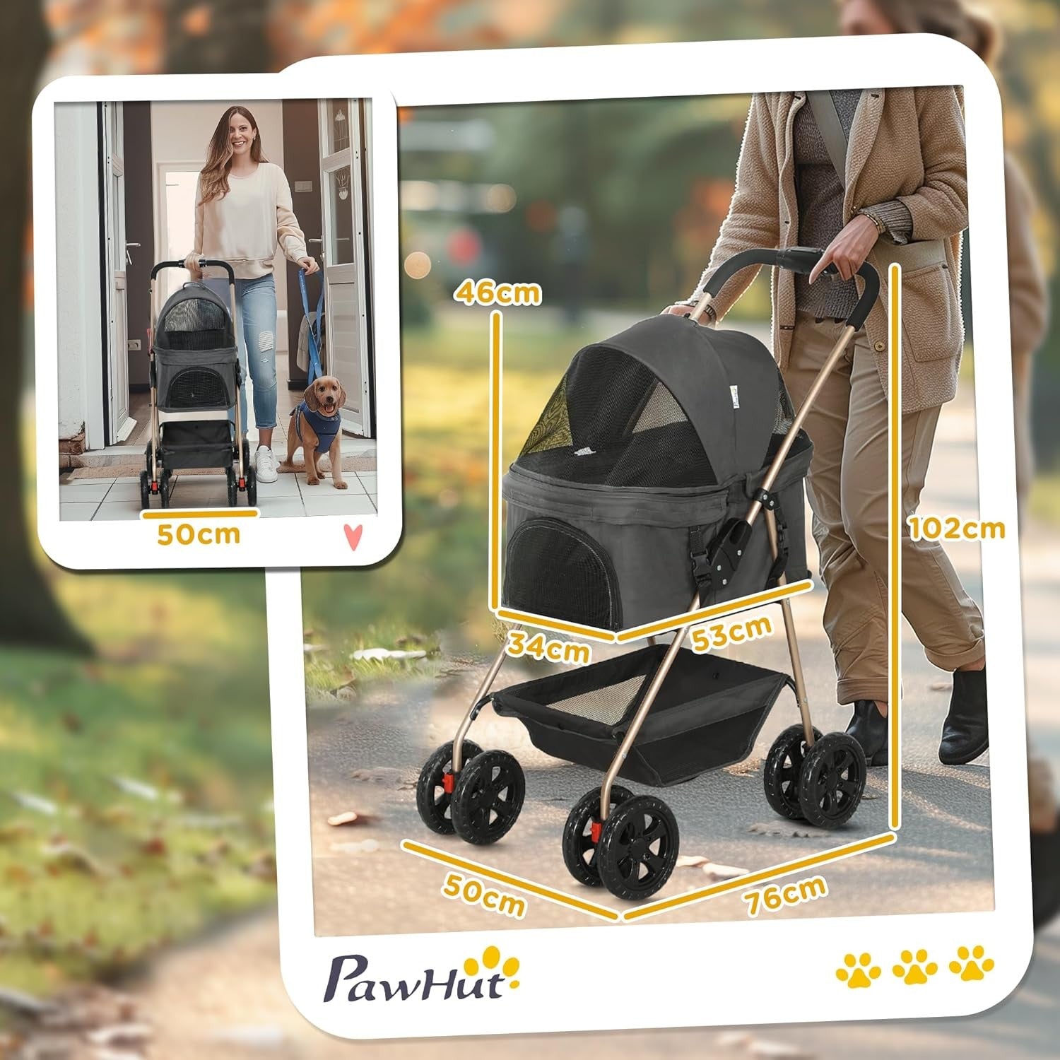 3 in 1 Pet Stroller Dog Cat Pushchair Detachable Carrier Foldable Travel