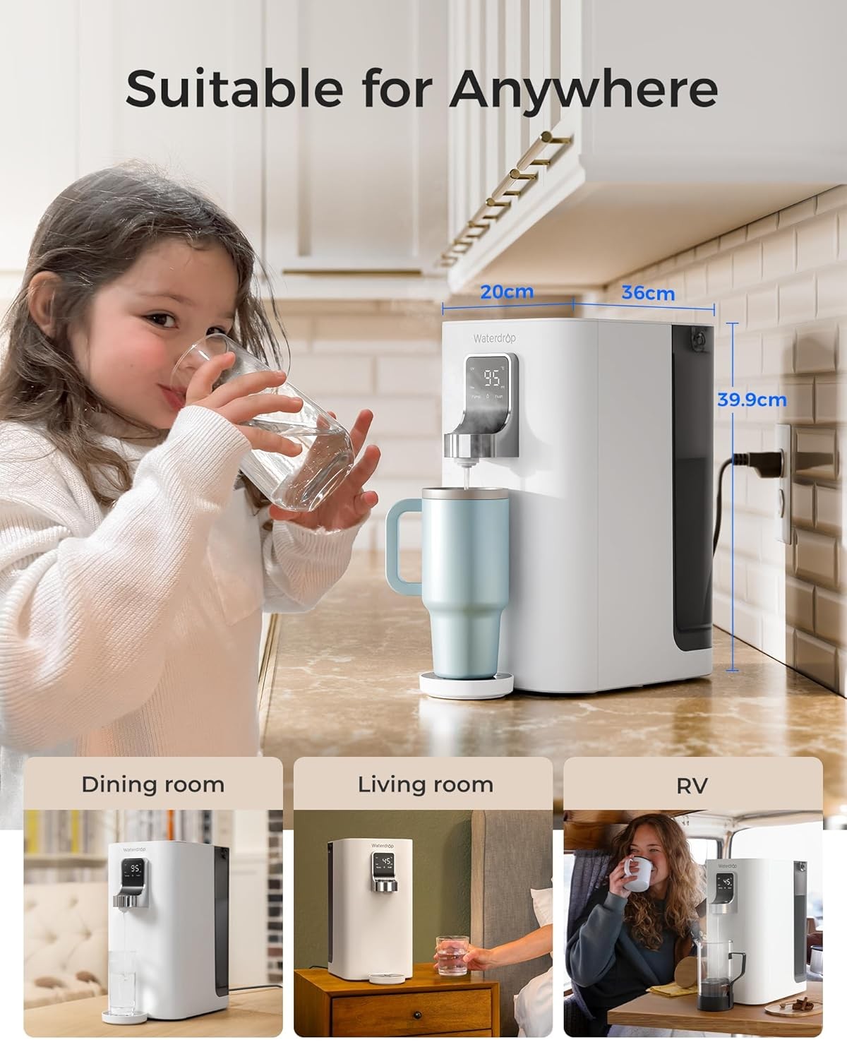 Reverse Osmosis Hot Water Dispenser Countertop UV Filtration Portable