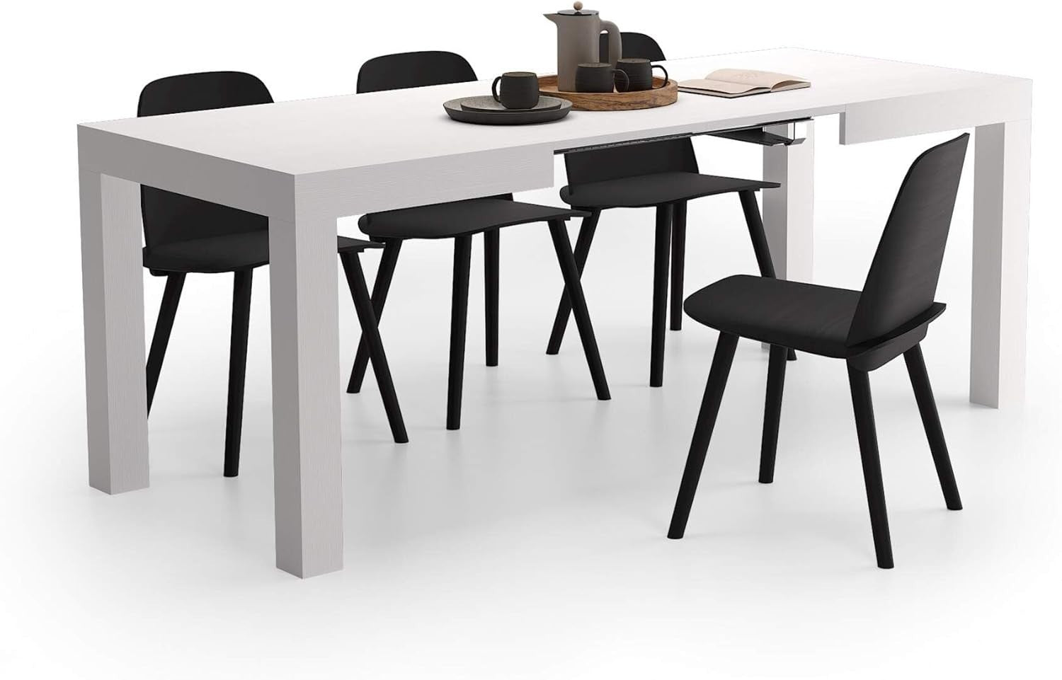 Extendable Ashwood White Dining Table 8 Seater Wood Modern SpaceSaving 120-200cm