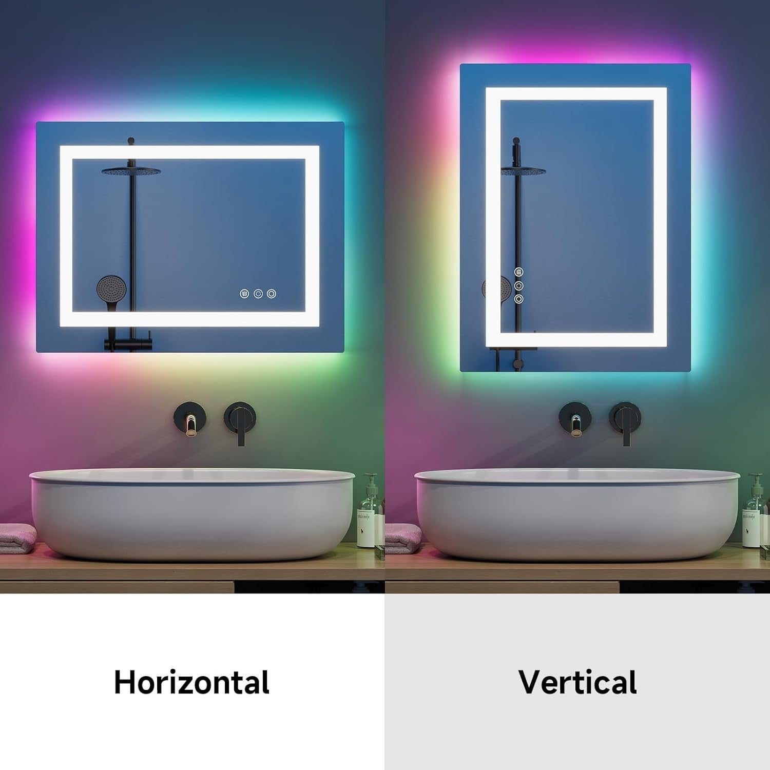 RGB LED Bathroom Mirror 70x50cm Wall Mounted Light Anti-Fog Touch Pad