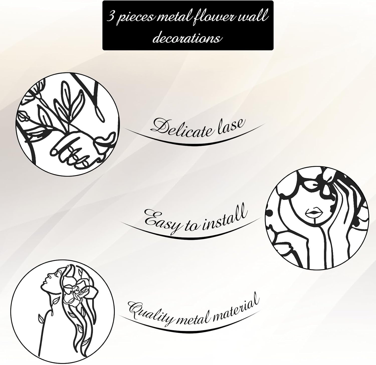 Black Metal Wall Art Set 4 Minimalist Woman Line Sculptures