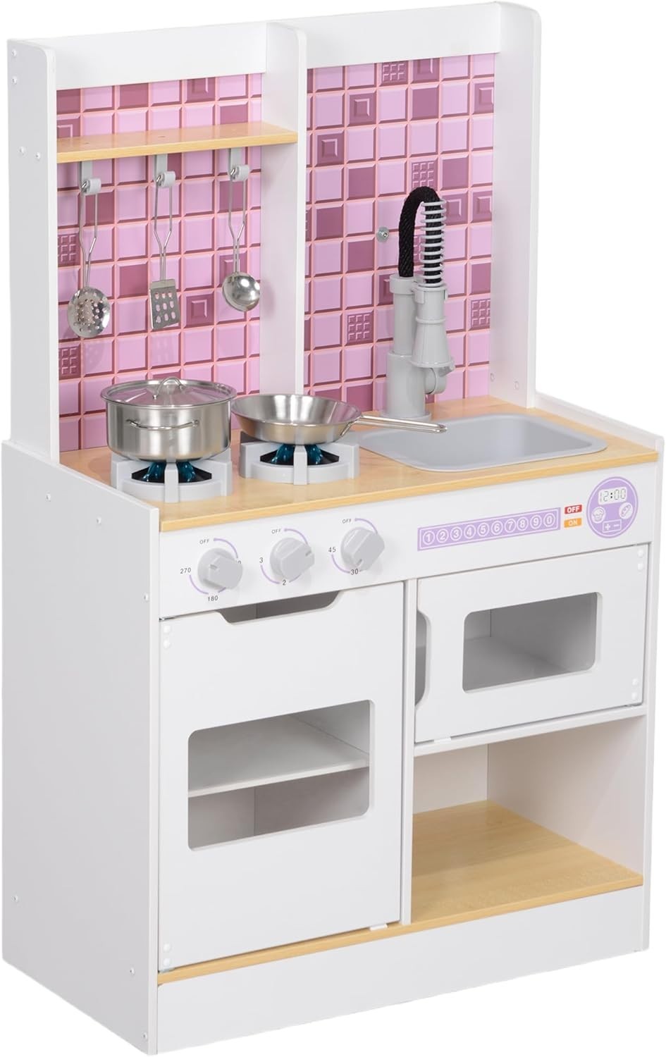 Kids Wooden Play Kitchen w/ Lights Sounds Oven Sink White Toy