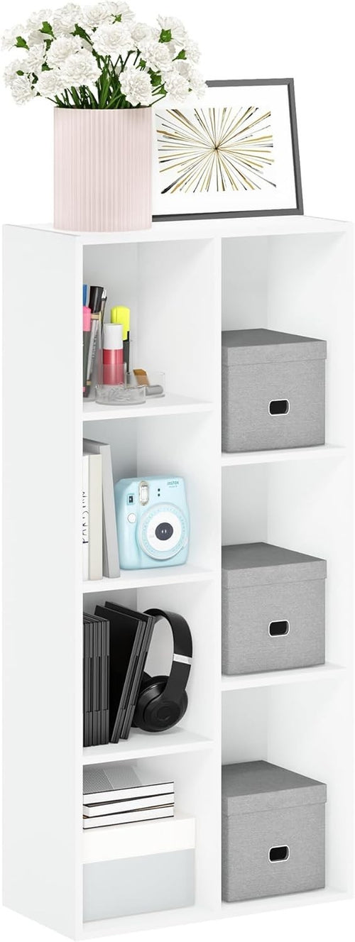 7 Cube Reversible Bookcase Storage Open Shelf Compact Design Organizer White