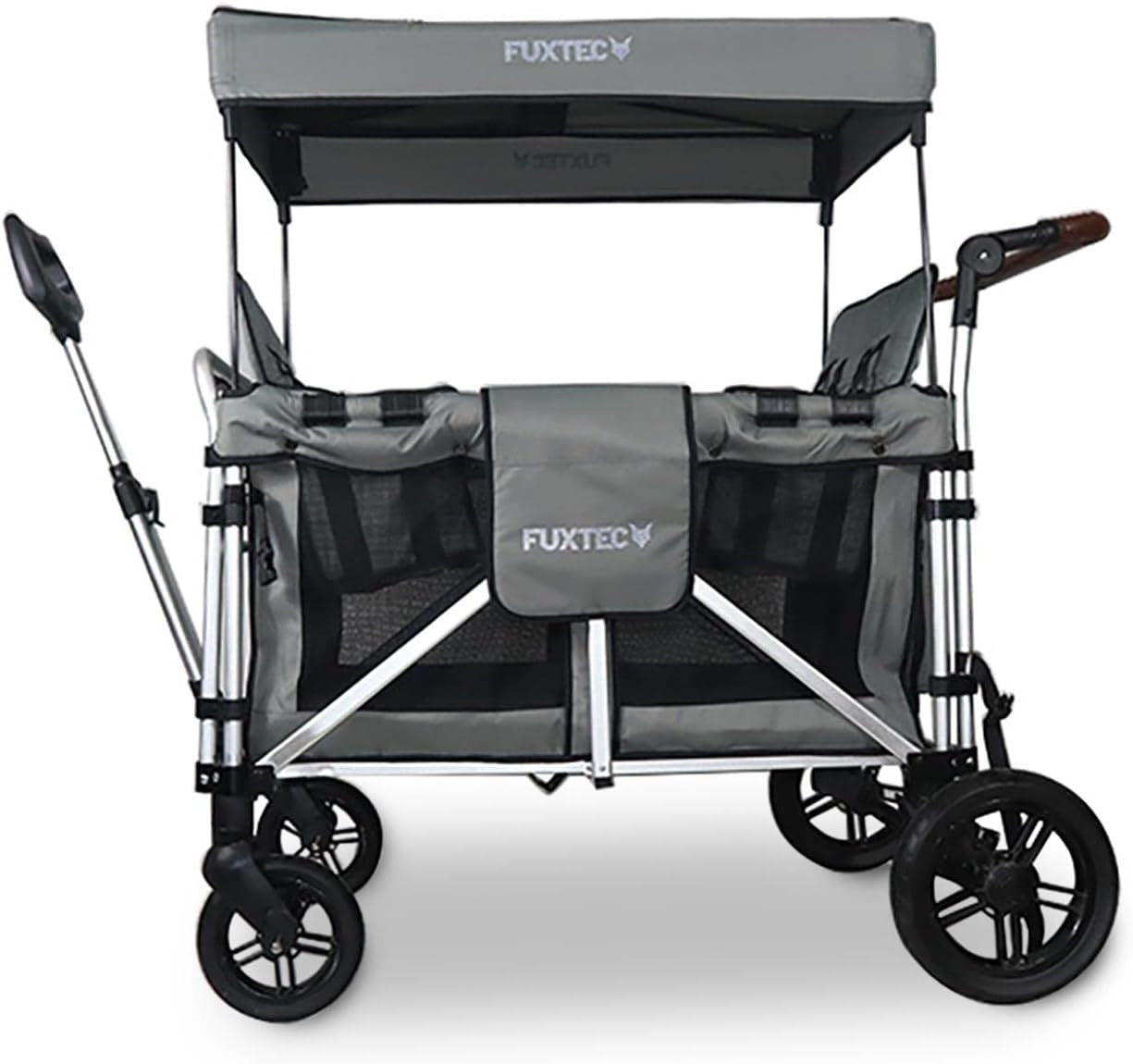 Grey XL 4-Seater All-Terrain Folding Kids Wagon with Canopy & Safety Belts