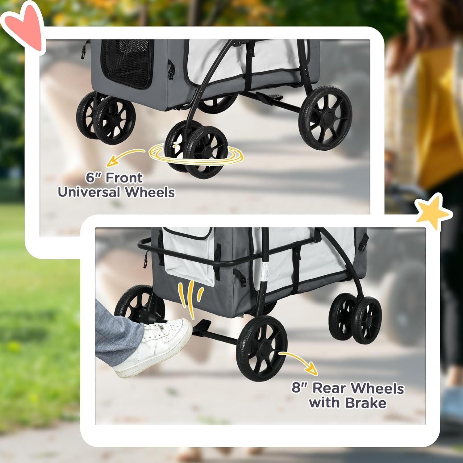 Dog Stroller Grey Detachable Carrier Pet Pram Small Dogs Safety Leashes