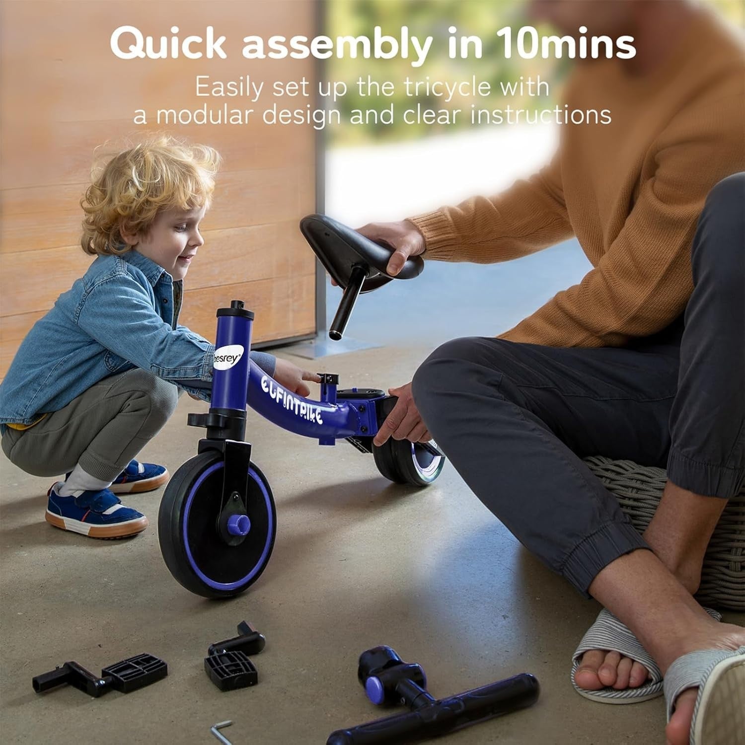 5 In 1 Toddler Tricycle Balance Bike Ride On Toy Removable Pedals Navy