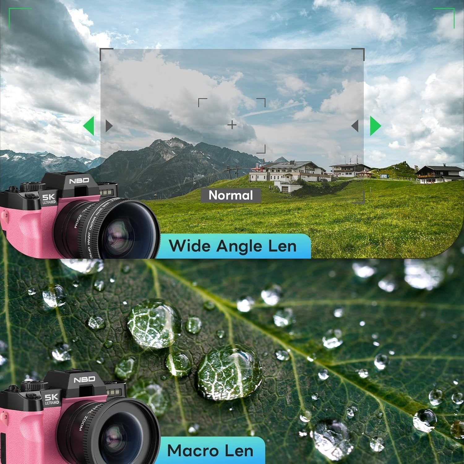 5K 64MP Vlogging Camera WiFi Flip Screen 16X Zoom Pink Kit