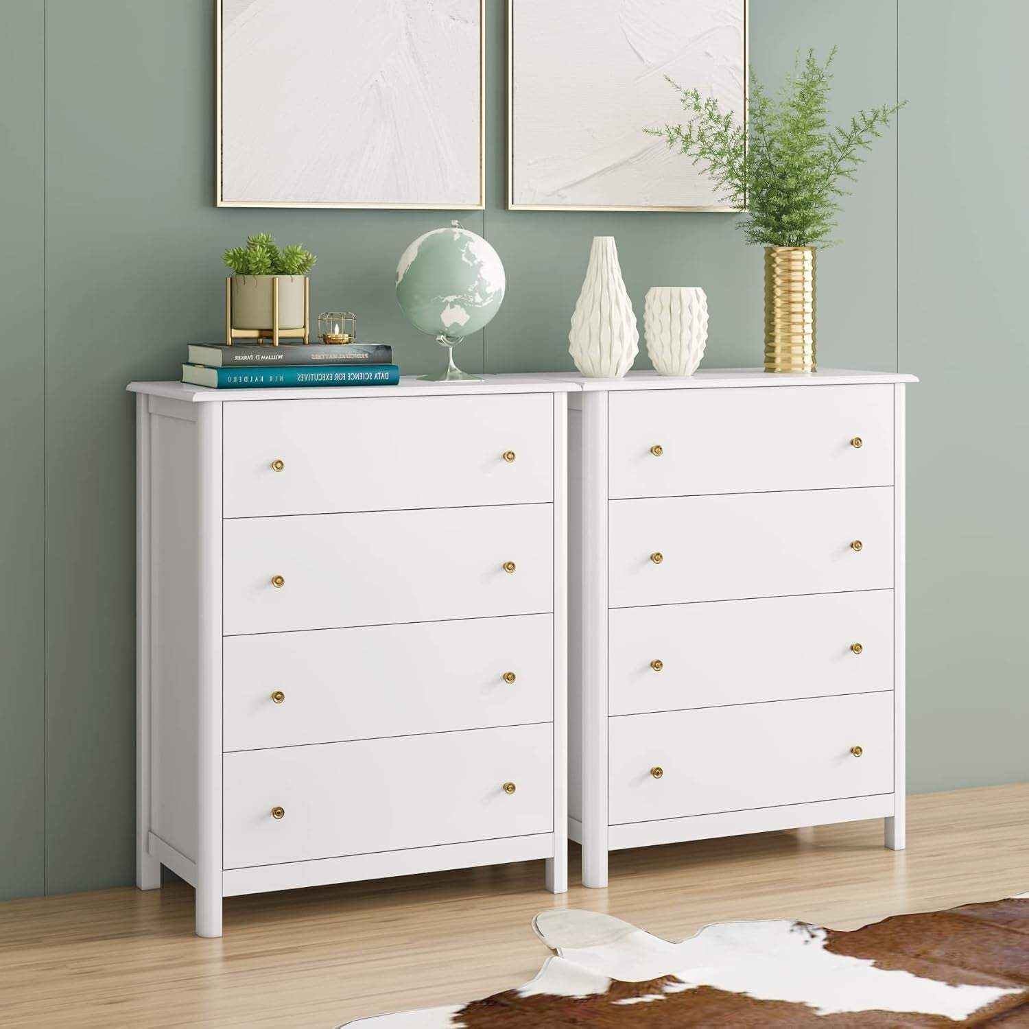 White Chest of Drawers 4 Drawer Wooden Storage Unit for Bedroom Hallway
