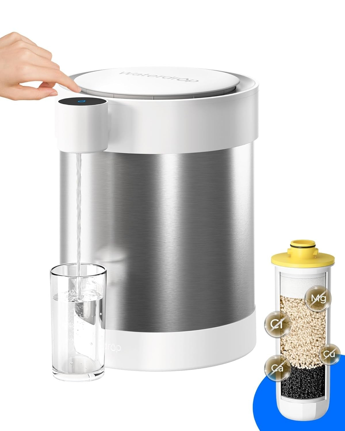Electric Water Filter Dispenser Stainless Steel 5.3L Rechargeable Countertop