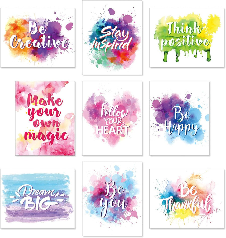 Set of 9 Motivational Quote Wall Art Prints 8×10″ Abstract Watercolor