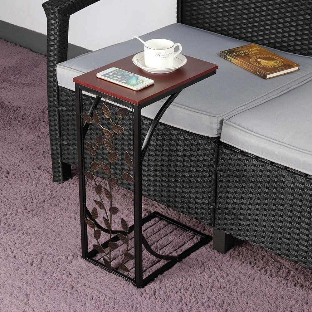 C-Shaped Sofa Side Table with Storage Shelf – Compact Laptop Snack Tray