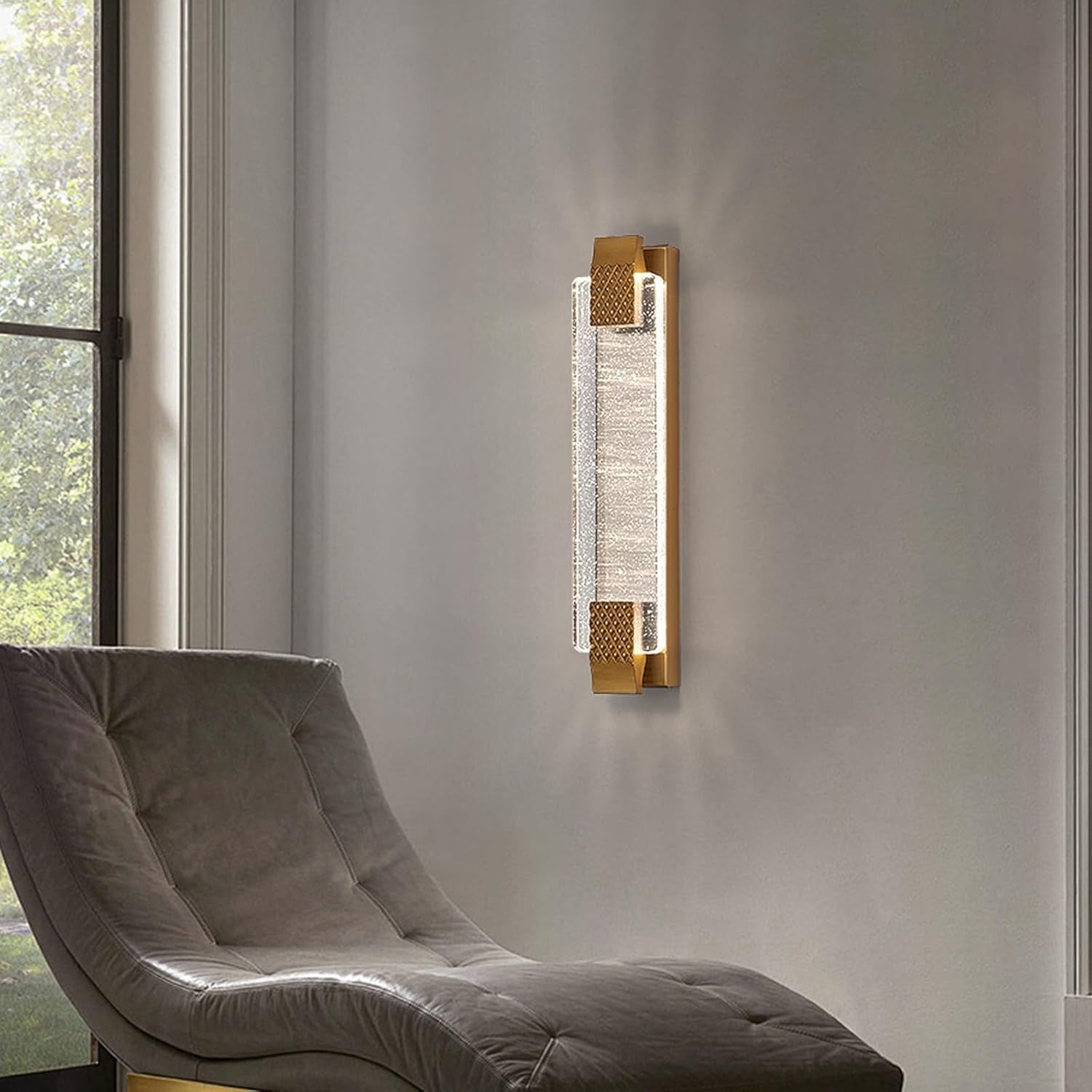 Gold Crystal LED Wall Light Modern Tri-Color Lamp for Hallway & Bedroom