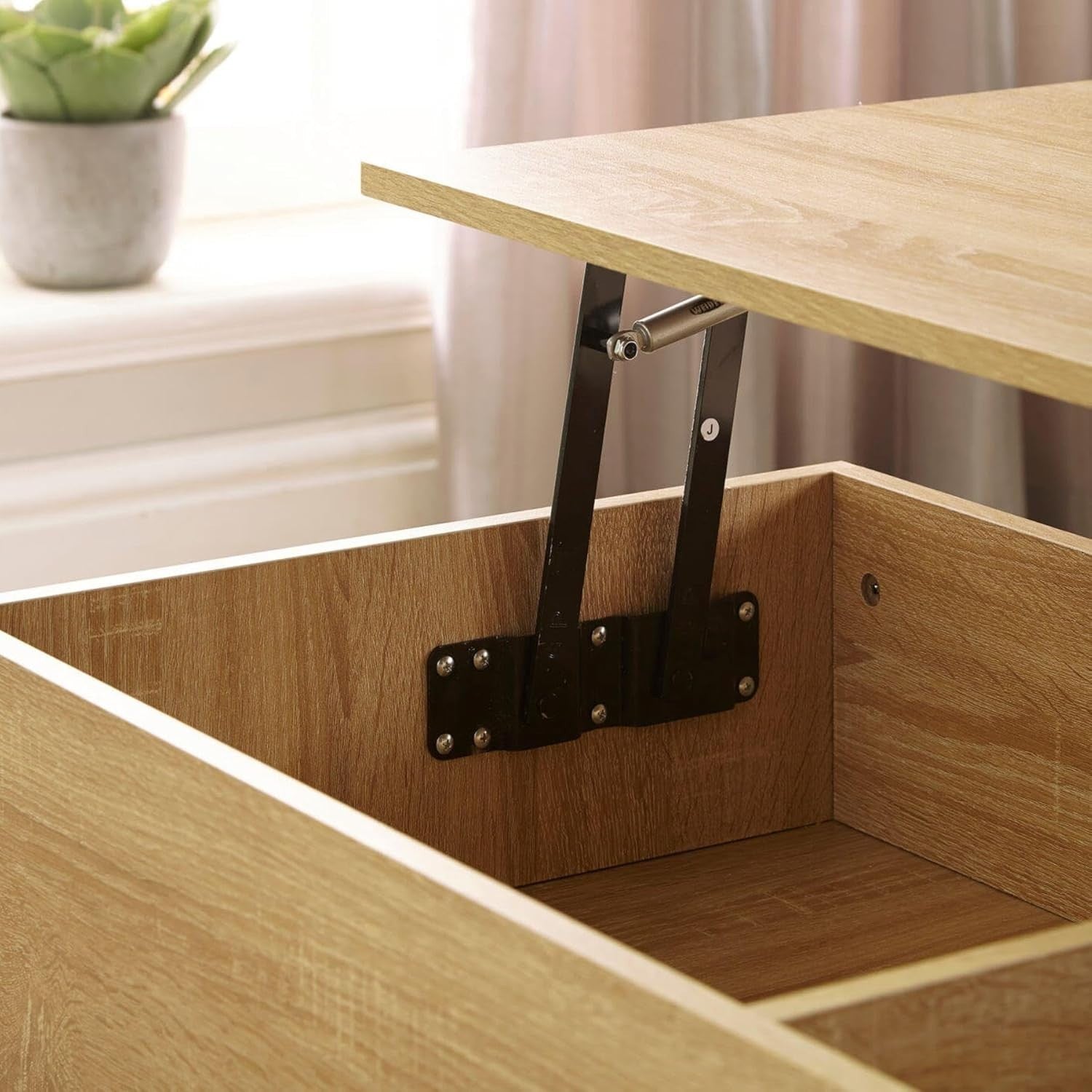 Oak Effect Lift-Top Coffee Table with Locking Storage Drawers 115x50x40cm