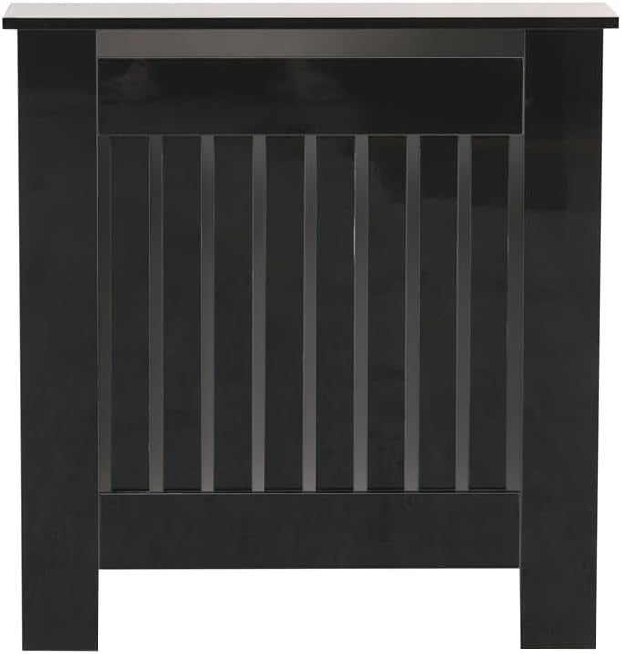 High Gloss Black Radiator Cover Small Modern Slatted Heating Cabinet 78cm