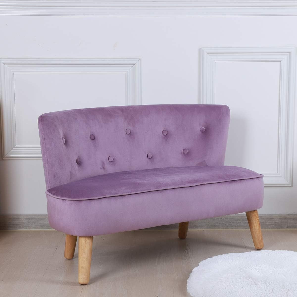 Purple Velvet Kids Sofa, 2-Seater Play Couch for Toddlers, Compact 90.5x44.5x57.