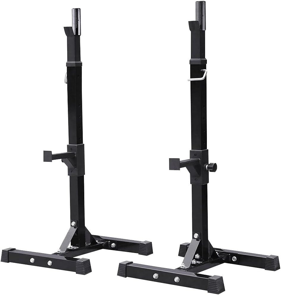 Professional Adjustable Squat Rack – Heavy-Duty Black Frame with Safety Spotters