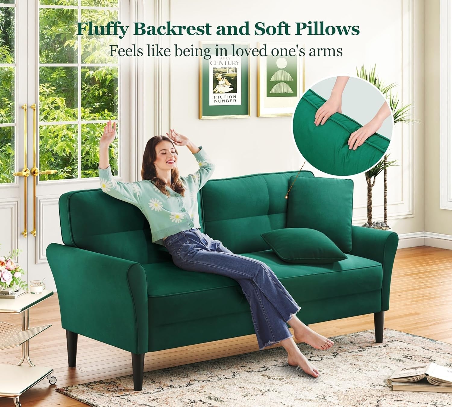 Velvet 3 Seater Sofa Bed 175cm Comfy Deep Seat Small Lounge Couch Green