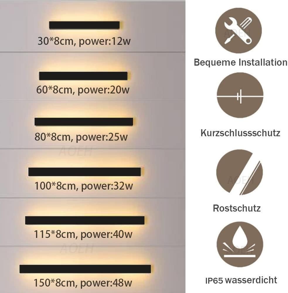 Waterproof LED Outdoor Wall Light 40W Modern Sconce Warm White 115cm