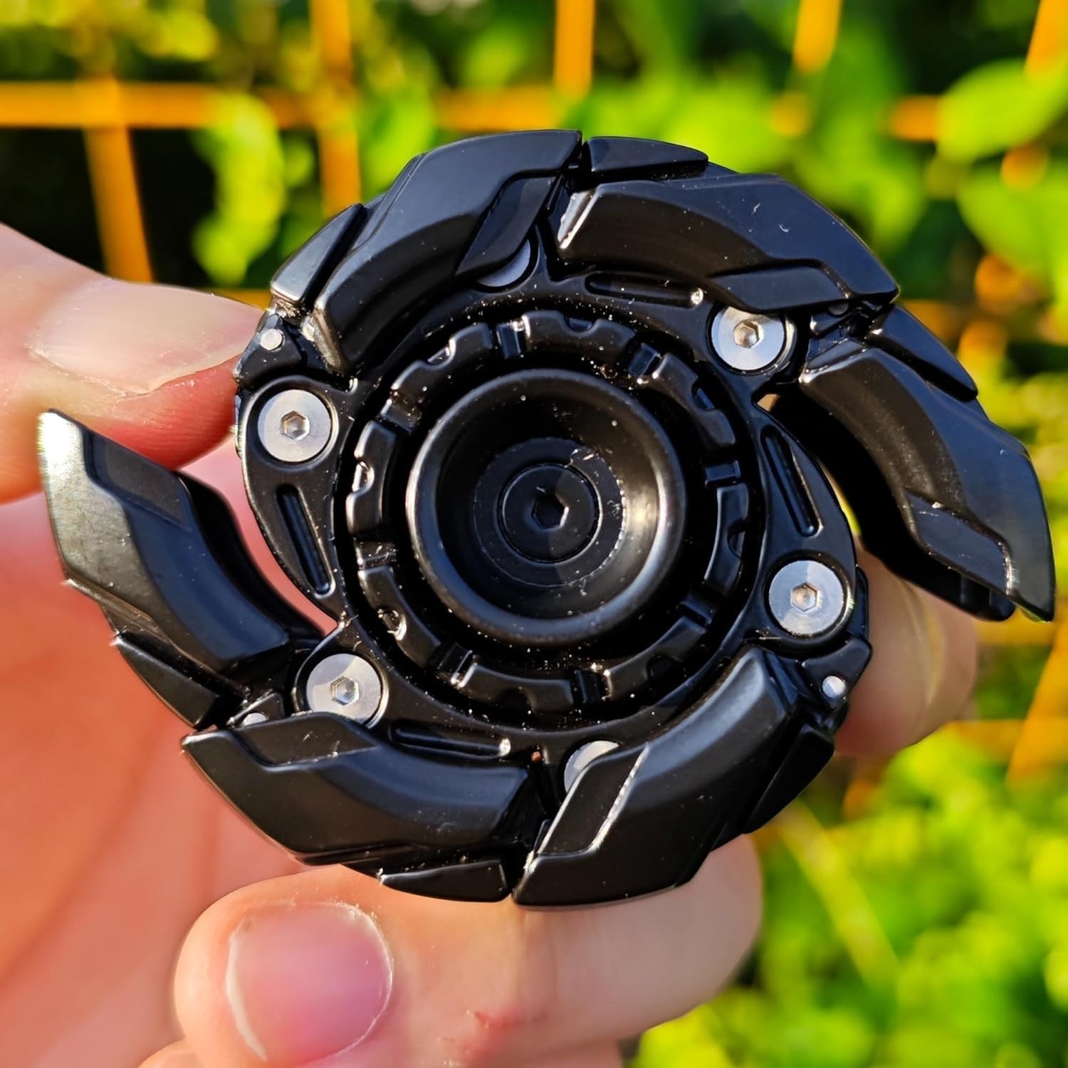 Black Metal Fidget Spinning Top Open Armor Magnetic EDC Stress Toy