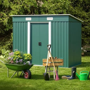 8x4FT Metal Garden Shed Lockable Tool Storage House Green