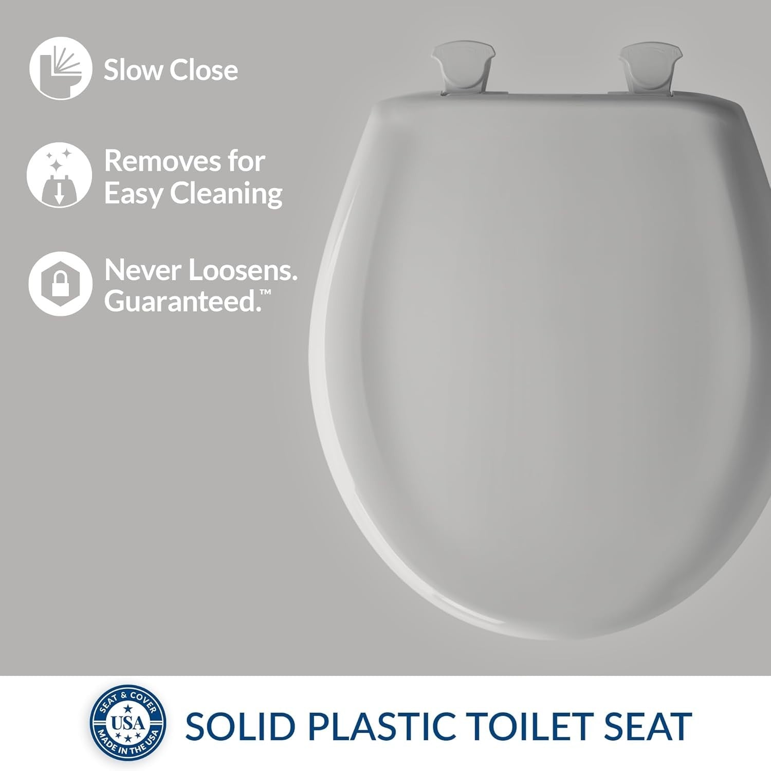 Round Toilet Seat Silver Soft Close STA-TITE Easy Remove Durable Plastic