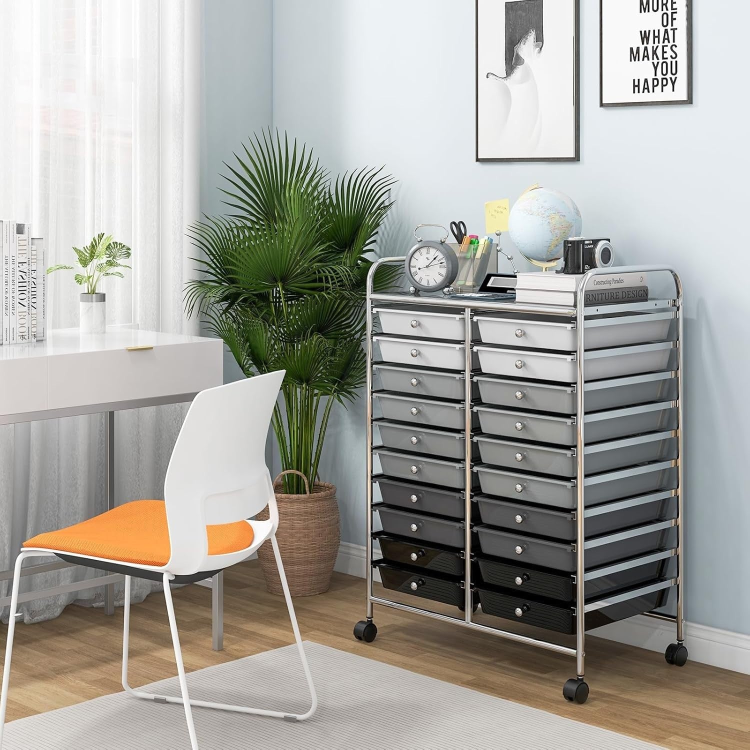 20 Drawer Rolling Storage Trolley Organiser Cart Beauty Office Black