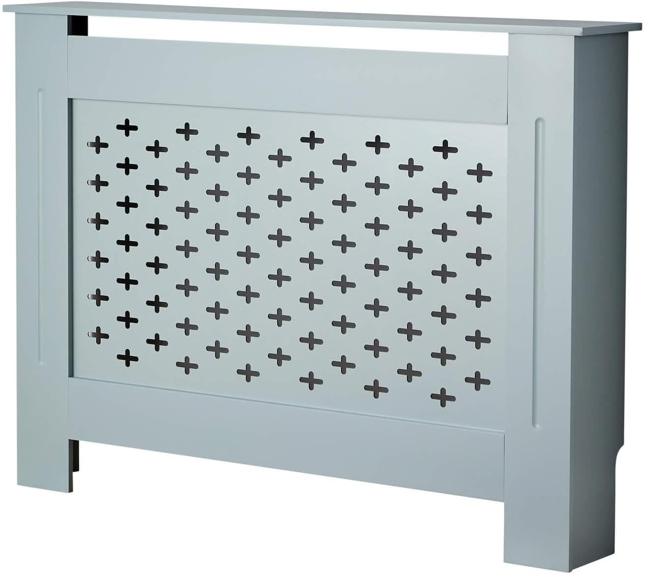 Grey Radiator Cover Medium 112cm Wooden Cabinet with Decorative Grill & Shelf