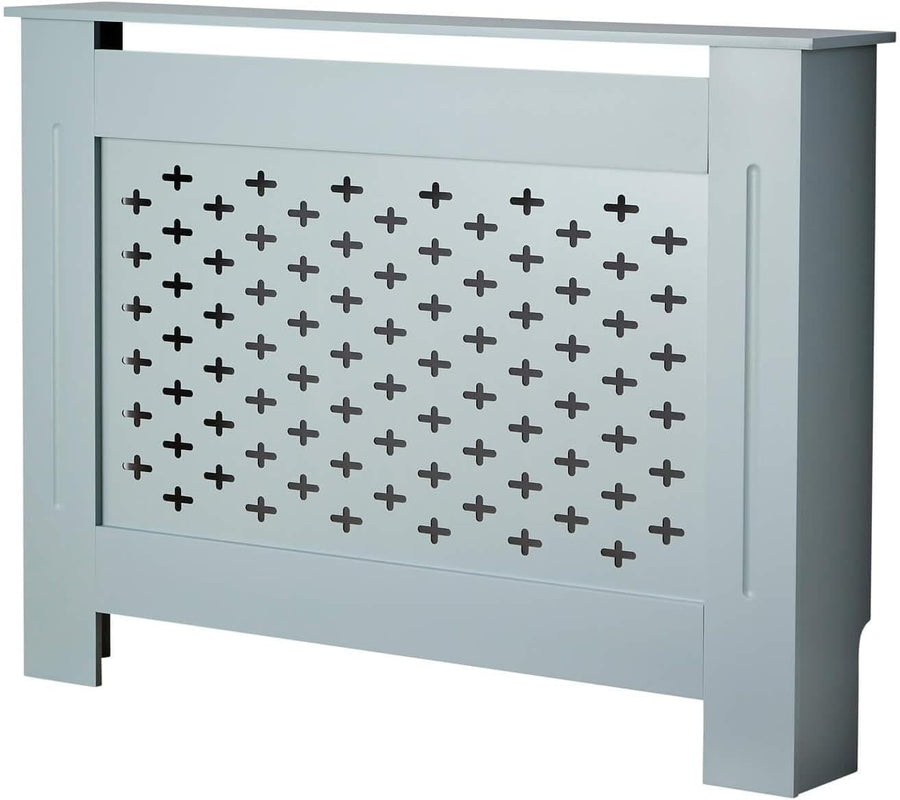 Grey Radiator Cover Medium 112cm Wooden Cabinet with Decorative Grill & Shelf