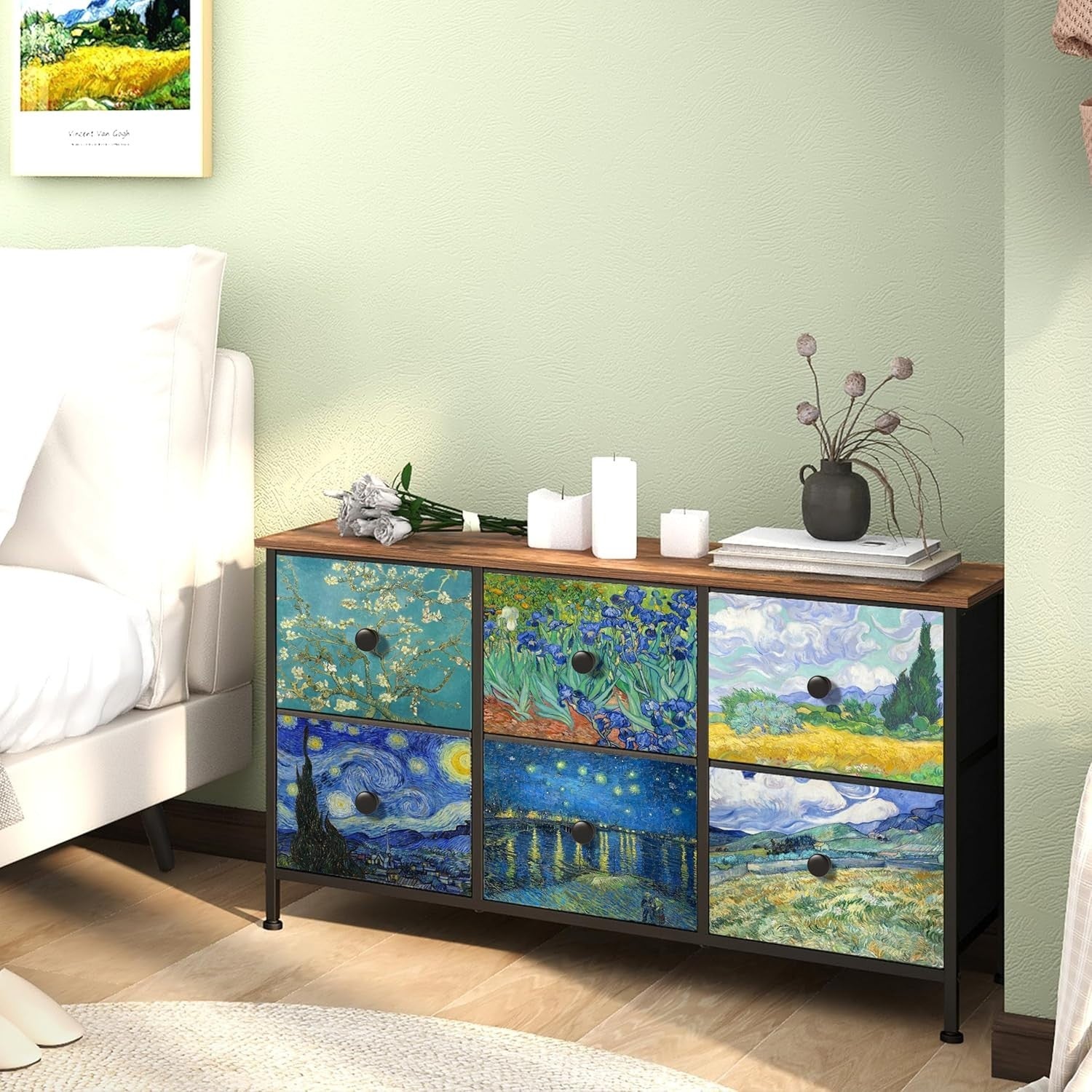 Van Gogh Style Dresser 6 Drawers Chest Storage Unit for Bedroom