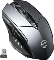 Silent Rechargeable Wireless Mouse Ergonomic 1600DPI USB Laptop PC Grey