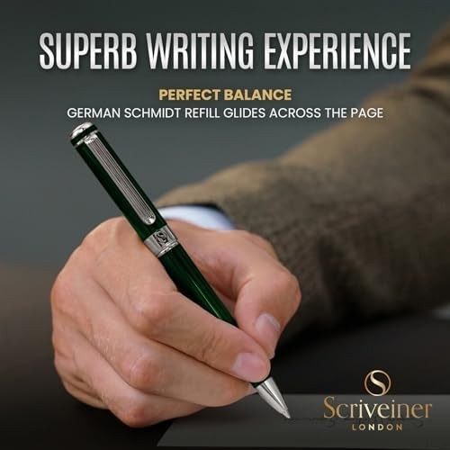 Luxury Personalised Ballpoint Pen – Green Brass Chrome, Refillable Black Ink
