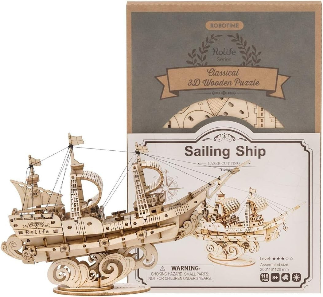 3D Wooden Sailing Ship Puzzle Kit – Nautical Model Gift for Teens & Adults