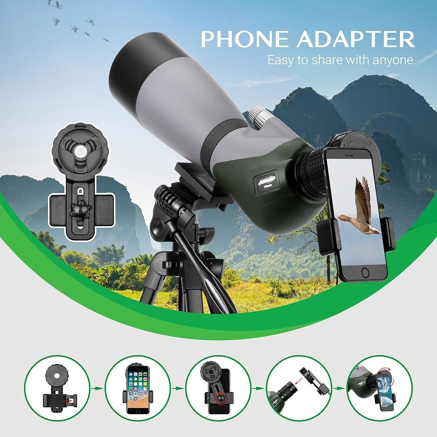 20-60X70 Spotting Scope for Bird Watching with Tripod & Phone Adapter