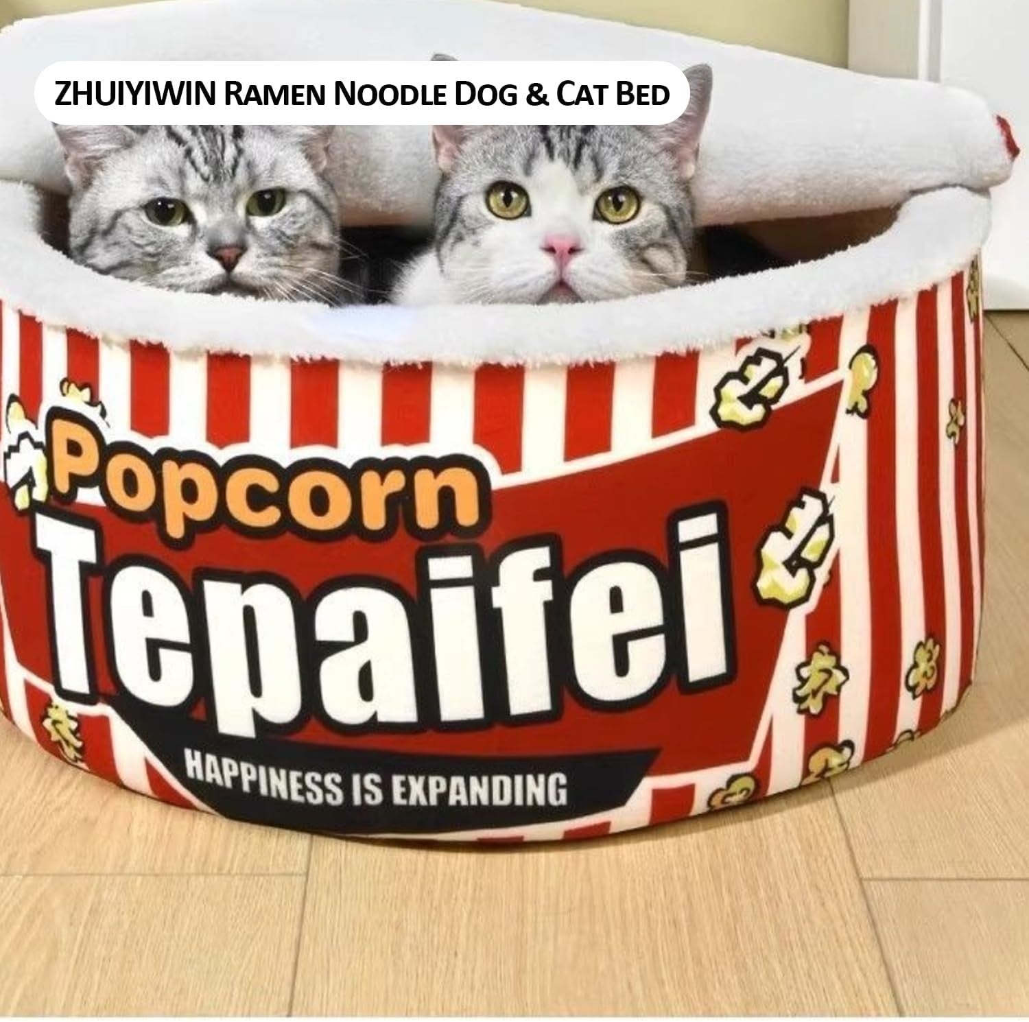Cat Cave Bed Noodle Cup Warm Hideaway Pet House Non Slip Popcorn