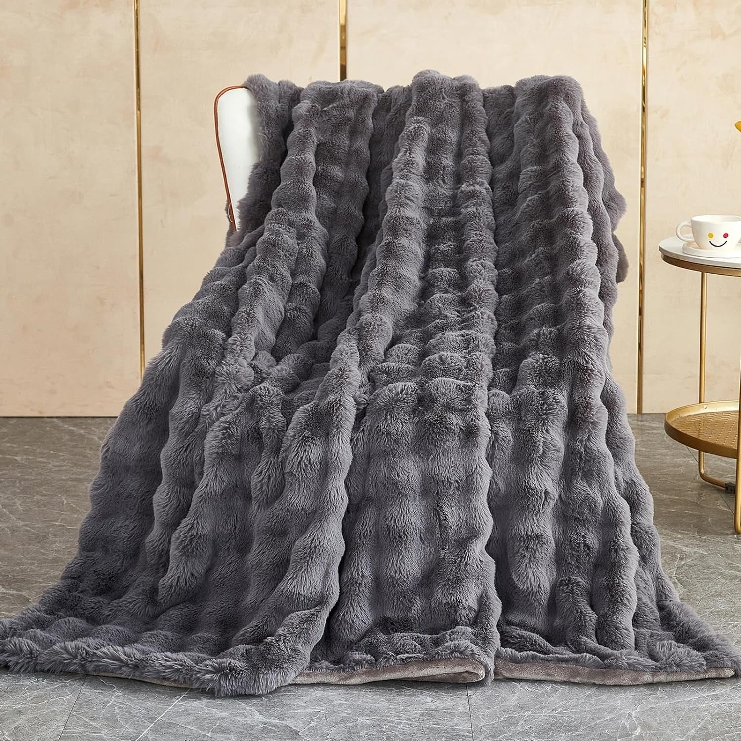 Luxury Thick Plush Fleece Throw Blanket Soft Warm Sofa Bed Dark Grey 100x160cm