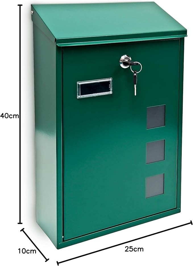Secure Wall Mounted Mailbox Green Metal Locking Post Box 25x40cm Modern Design