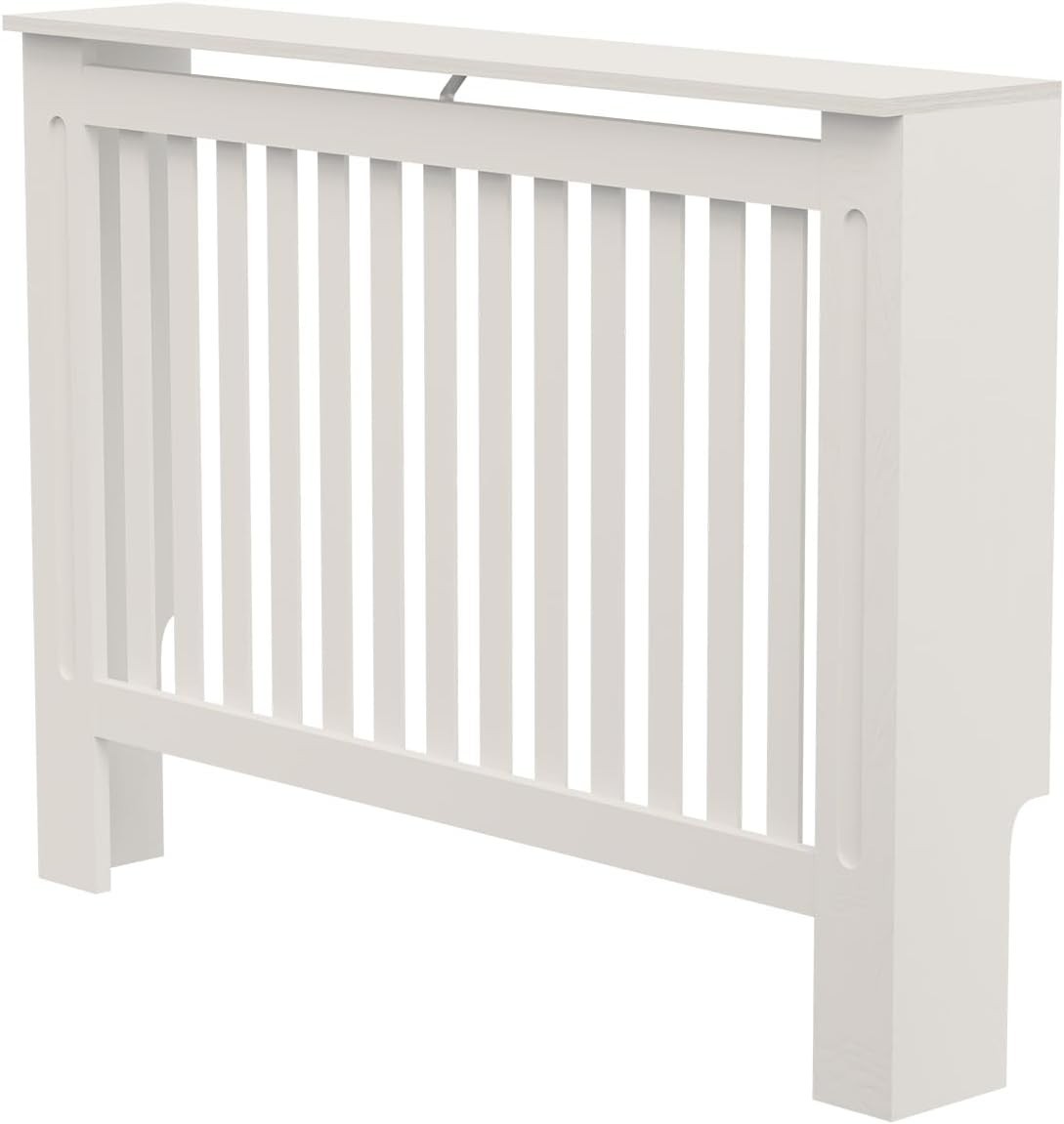 Medium Radiator Cover White Slat MDF Modern Heater Cabinet Shelf Space Saving