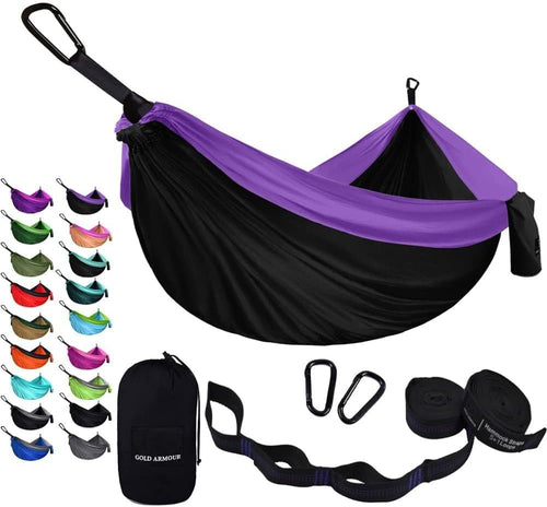 Ultra-Light Camping Hammock 500lb Capacity w Tree Straps Black,gold,purple